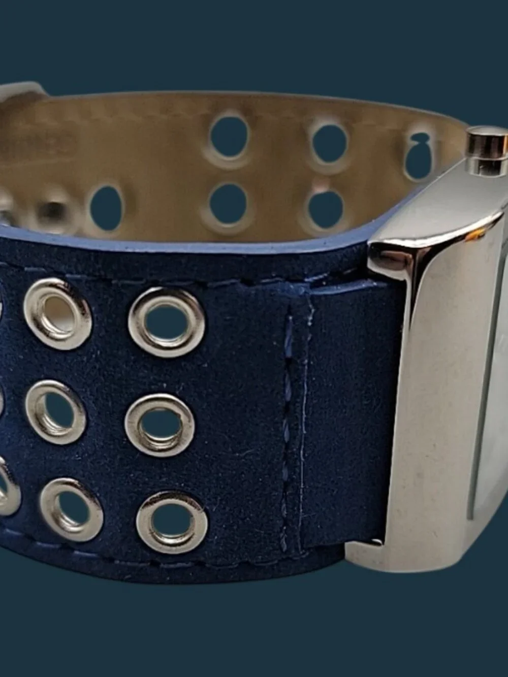 Joan Rivers Classics Tonneau Watch Royal Blue Wide Suede Leather Band 7.5